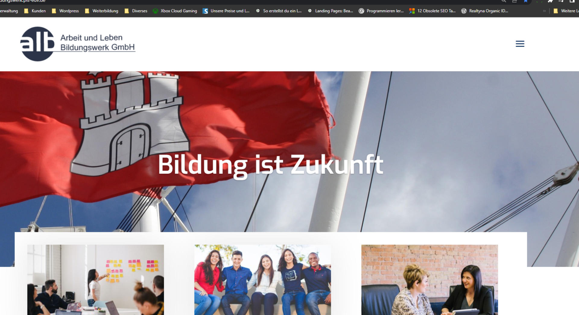 Screenshot der Website Arbeit und Leben Hamburg