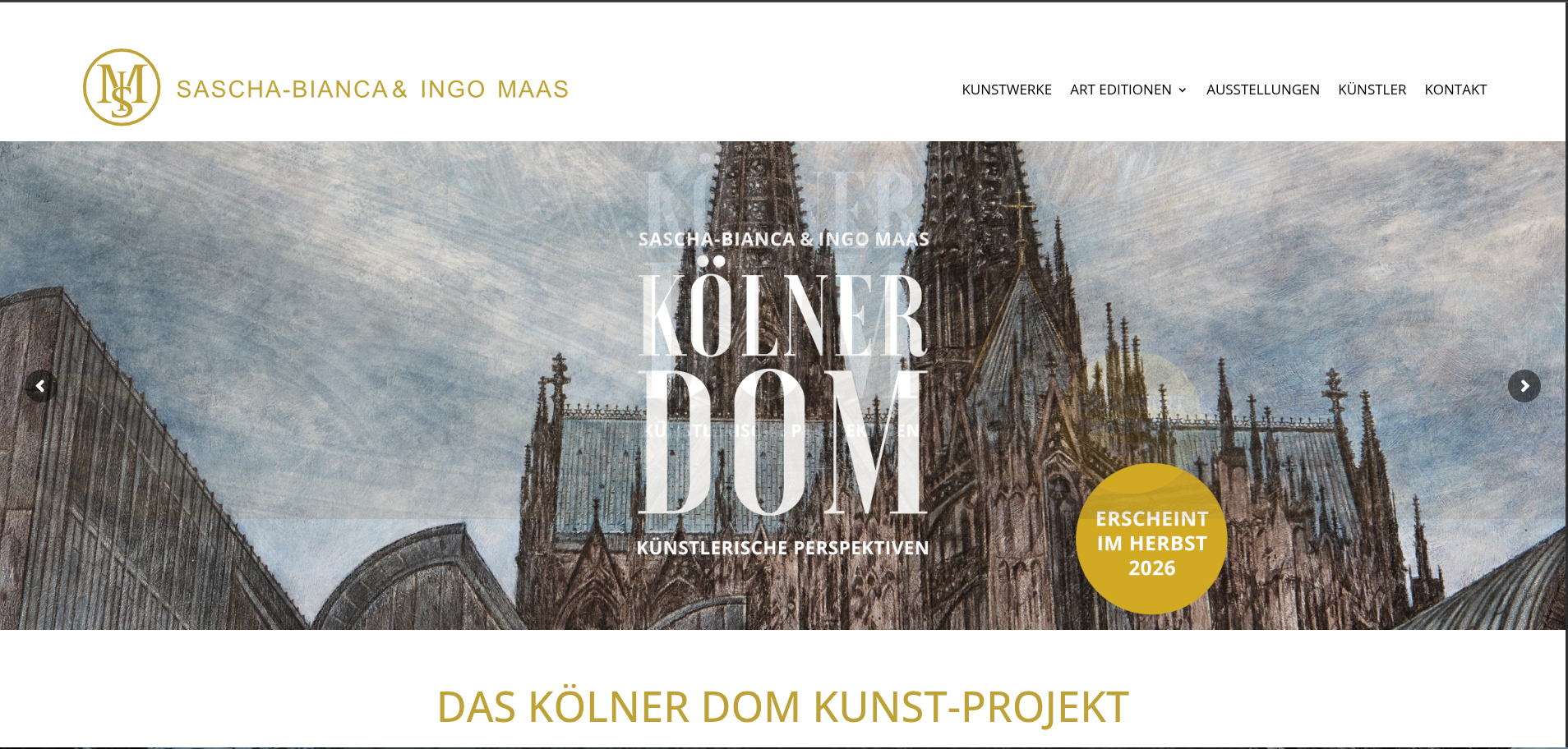 Screenshot der Website maas-koelner-dom.art mit künstlerischem Design